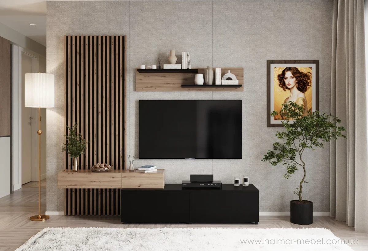 Меблева стінка CAMINO HALMAR дуб артизан/чорний Меблева стінка CAMINO HALMAR дуб артизан/чорний