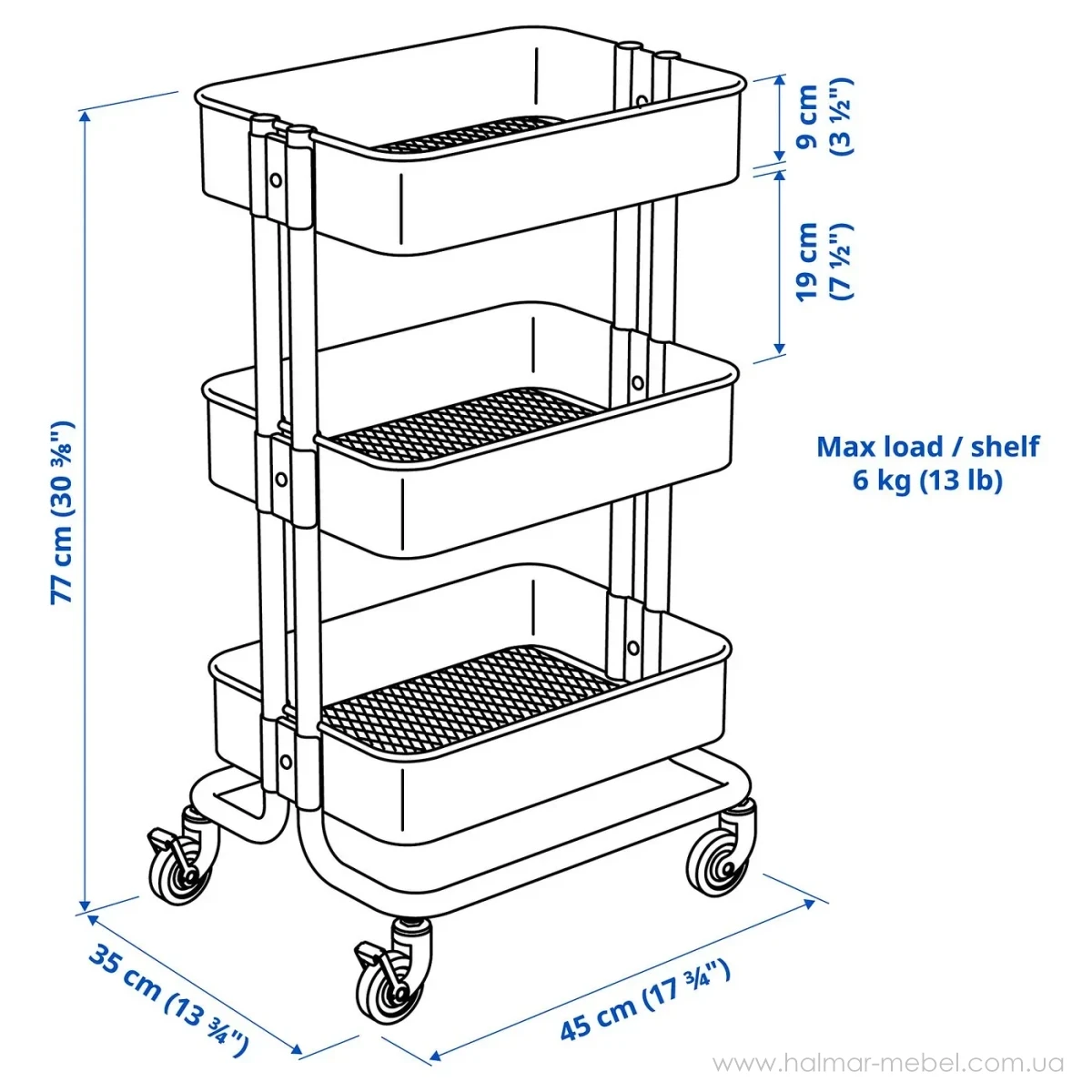 Візок RÅSKOG IKEA білий 45x35x77 см Візок RÅSKOG IKEA білий 45x35x77 см