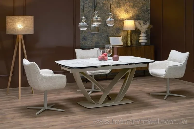Стіл обідній розкладний BENJAMIN HALMAR бежевий мармур/кашемір Стіл обідній розкладний BENJAMIN HALMAR бежевий мармур/кашемір