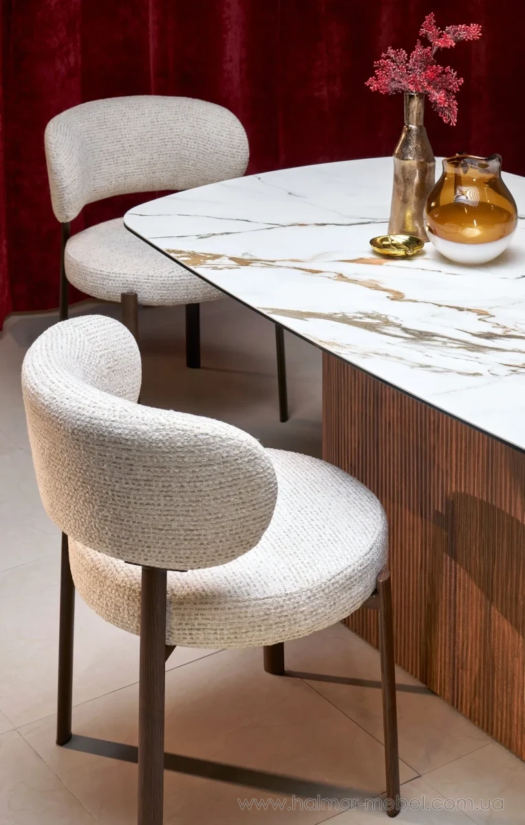 Стіл обідній розкладний FLAVOR HALMAR білий мармур/горіх Стіл обідній розкладний FLAVOR HALMAR білий мармур/горіх