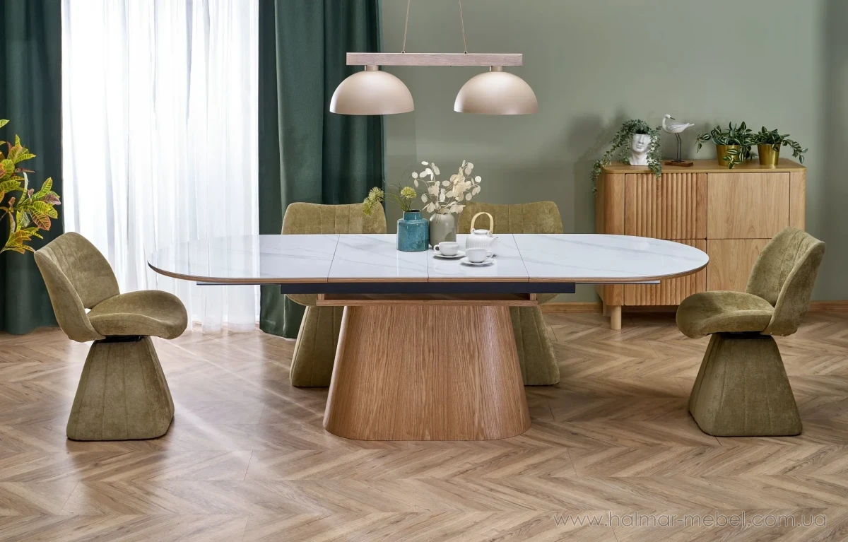 Стіл обідній розкладний SIRIUS HALMAR білий мармур/натуральний Стіл обідній розкладний SIRIUS HALMAR білий мармур/натуральний