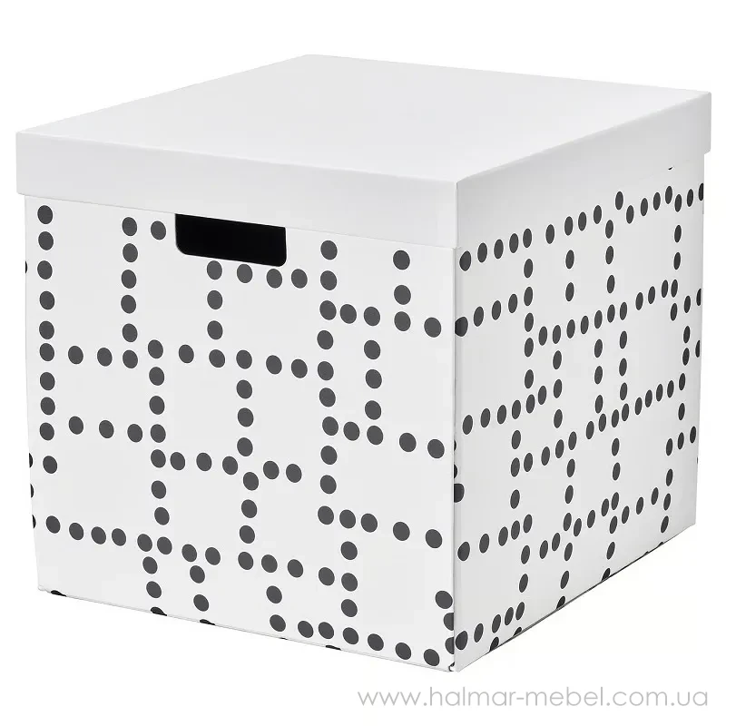 Коробка з кришкою FJÄDERHARV IKEA білий в крапки Коробка з кришкою FJÄDERHARV IKEA білий в крапки