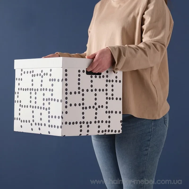 Коробка з кришкою FJÄDERHARV IKEA білий в крапки Коробка з кришкою FJÄDERHARV IKEA білий в крапки