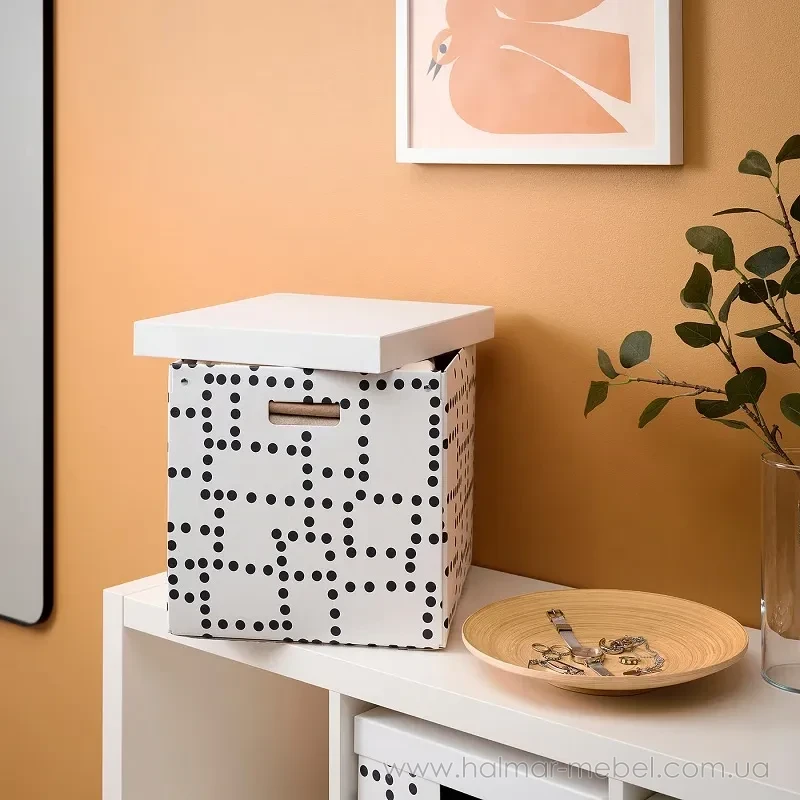 Коробка з кришкою FJÄDERHARV IKEA білий в крапки Коробка з кришкою FJÄDERHARV IKEA білий в крапки