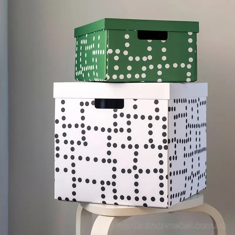 Коробка з кришкою FJÄDERHARV IKEA білий в крапки Коробка з кришкою FJÄDERHARV IKEA білий в крапки