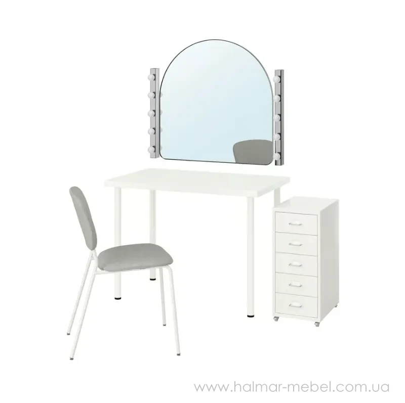 Меблевий комплект LINNMON/VIHALS IKEA стіл+стілець+комод+дзеркало білий/бежево-сірий Меблевий комплект LINNMON/VIHALS IKEA стіл+стілець+комод+дзеркало білий/бежево-сірий