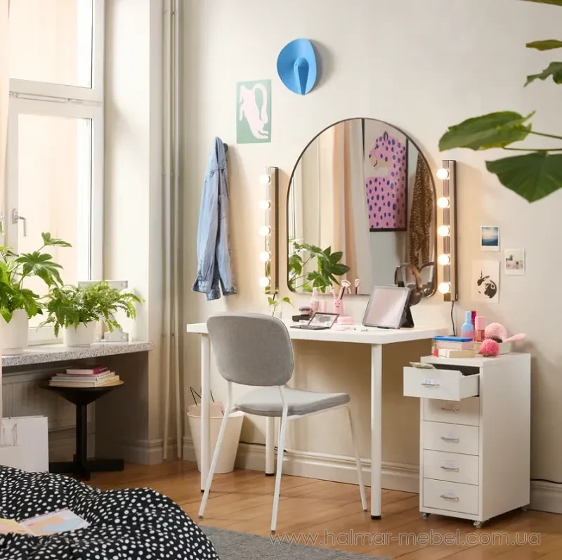 Меблевий комплект LINNMON/VIHALS IKEA стіл+стілець+комод+дзеркало білий/бежево-сірий Меблевий комплект LINNMON/VIHALS IKEA стіл+стілець+комод+дзеркало білий/бежево-сірий