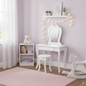 Дитячий туалетний стіл із дзеркалом та табуретом CHOMIK білий