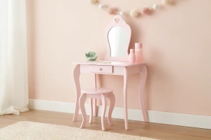 Туалетний стіл дитячий з дзеркалом і табуретом CHOMIK рожевий