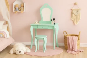 Туалетний стіл дитячий з дзеркалом і табуретом CHOMIK м'ятний