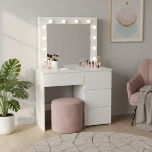 Туалетний стіл з підсвічуванням та шухлядами CHOMIK білий