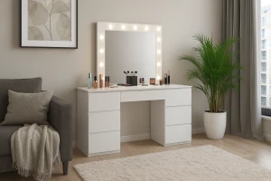 Стіл макіяжний з дзеркалом з підсвічуванням та 2 тумбами CHOMIK білий