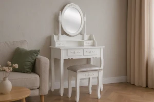 Туалетний стіл із дзеркалом та табуретом CHOMIK білий