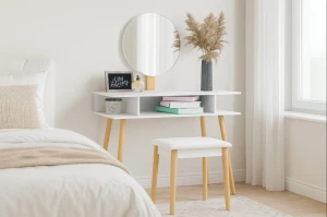 Стіл для макіяжу з дзеркалом та табуретом CHOMIK білий