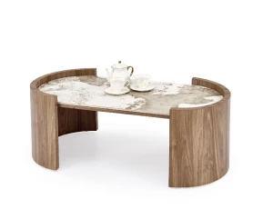 Стіл журнальний NICOSIA HALMAR бежевий мармур/світлий горіх