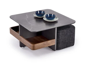 Стіл журнальний з пуфами VICKER HALMAR чорний мармур/горіх