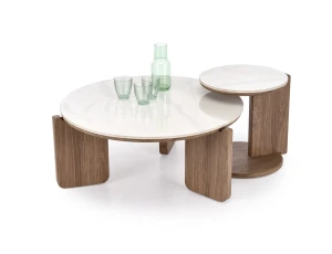 Стіл журнальний комплект DIUNA HALMAR білий мармур/світлий горіх