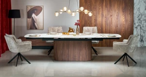 Стіл обідній розкладний FLAVOR HALMAR білий мармур/горіх