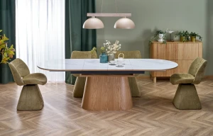 Стіл обідній розкладний SIRIUS HALMAR білий мармур/натуральний