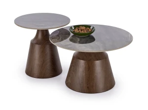 Стіл журнальний комплект TOWER HALMAR мармур коричневий/горіх