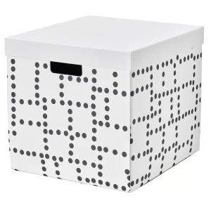 Коробка з кришкою FJÄDERHARV IKEA білий в крапки