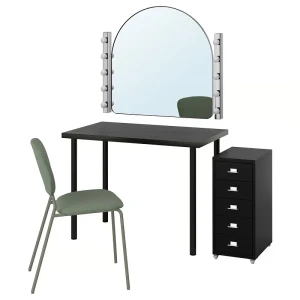 Меблевий комплект LINNMON/VIHALS IKEA стіл+стілець+комод+дзеркало чорно-коричневий/сіро-зелений