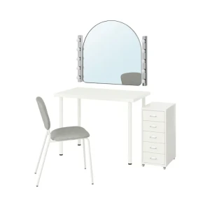Меблевий комплект LINNMON/VIHALS IKEA стіл+стілець+комод+дзеркало білий/бежево-сірий